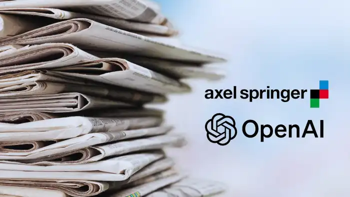 giornali e logo di OpenAI e axelspringer