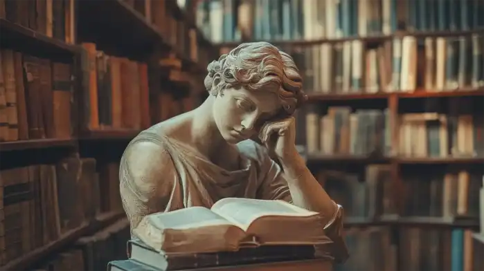 una statua dei libi in una biblioteca